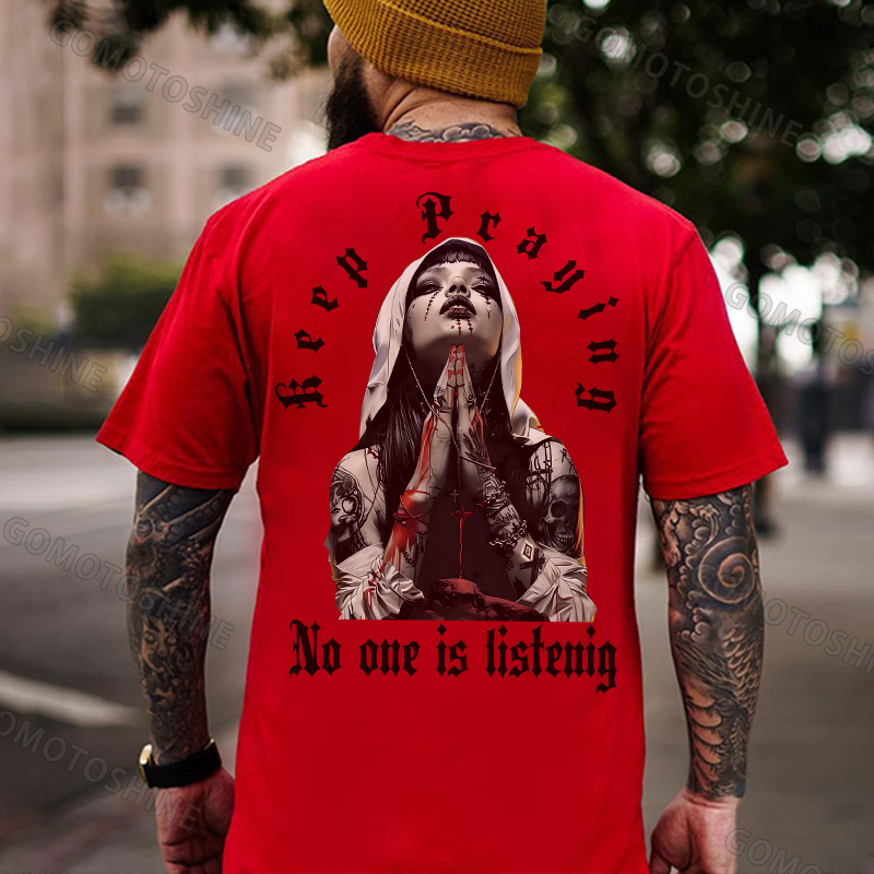 KEEP PRAYING NO ONE LISTENING Bleeding Nun Print Men's T-Shirt