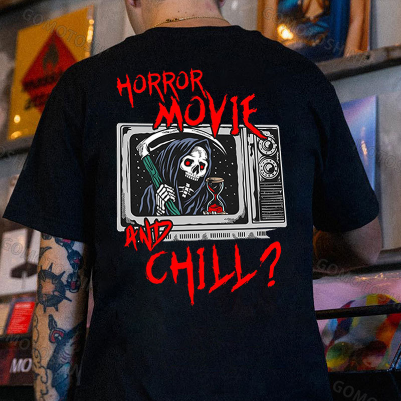 HORROR MOVIE AND CHILL Skeleton TV Print Men's T-Shirt