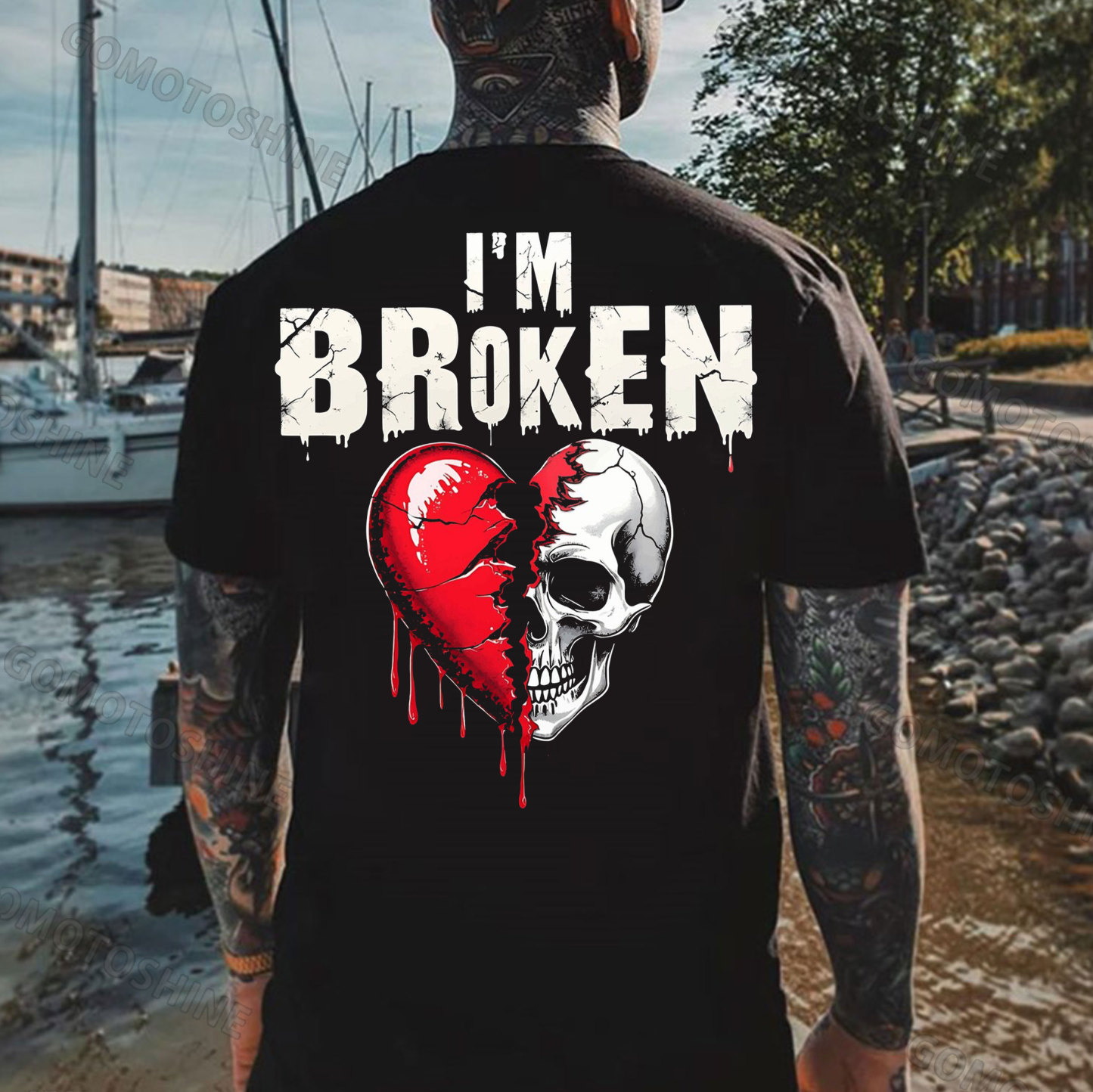 I'M BROKEN Broken Heart&Skull Print Men's T-Shirt