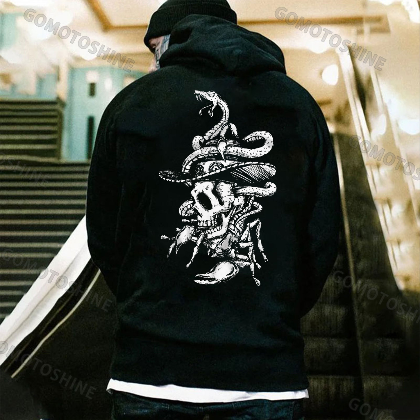 Snake Scorpion&Skull Print Men's Hoodie