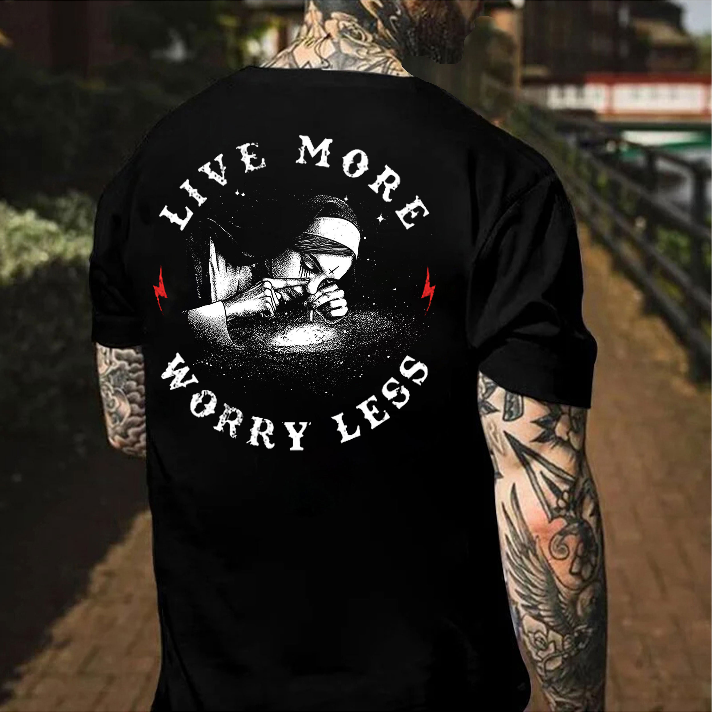 LIVE MORE WORRY LESS Nun Smoking Black Print T-Shirt