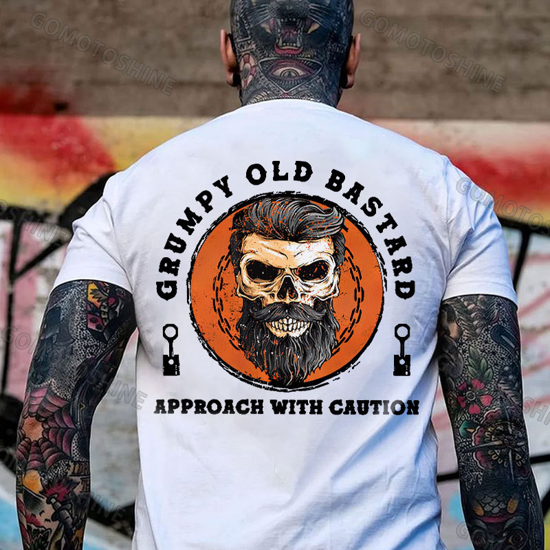 GRUMPY OLD BASTARD Skull With Beard Print Men's T-shirt
