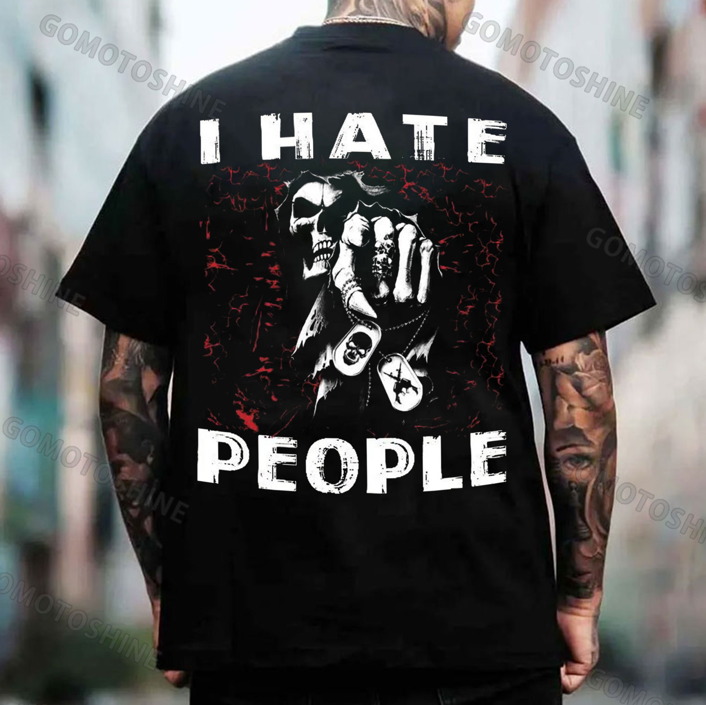 I HATE PEOPLE Defiant Skeleton Print Men's T-Shirt