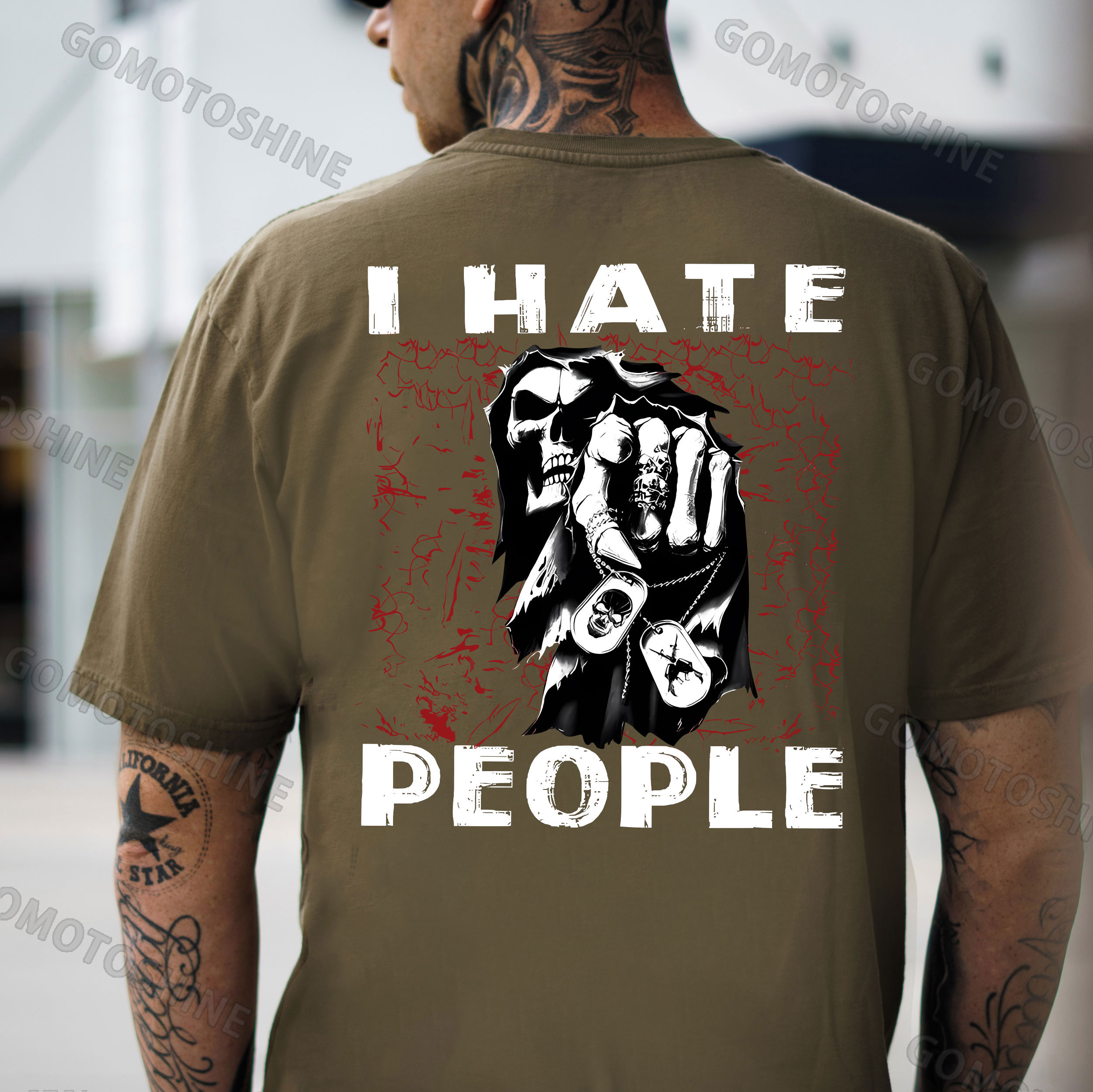 I HATE PEOPLE Defiant Skeleton Print Men's T-Shirt