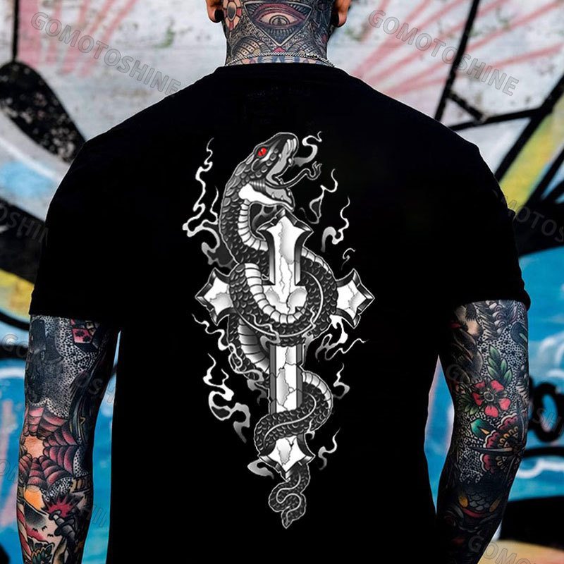 Evil Snake With Crucifix Dark Aesthetics Print Men's T-Shirt