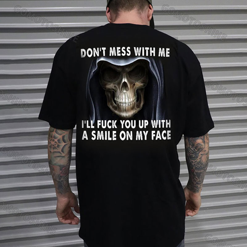 DON'T MESS WITH ME Evil Skeleton Print Men's T-Shirt