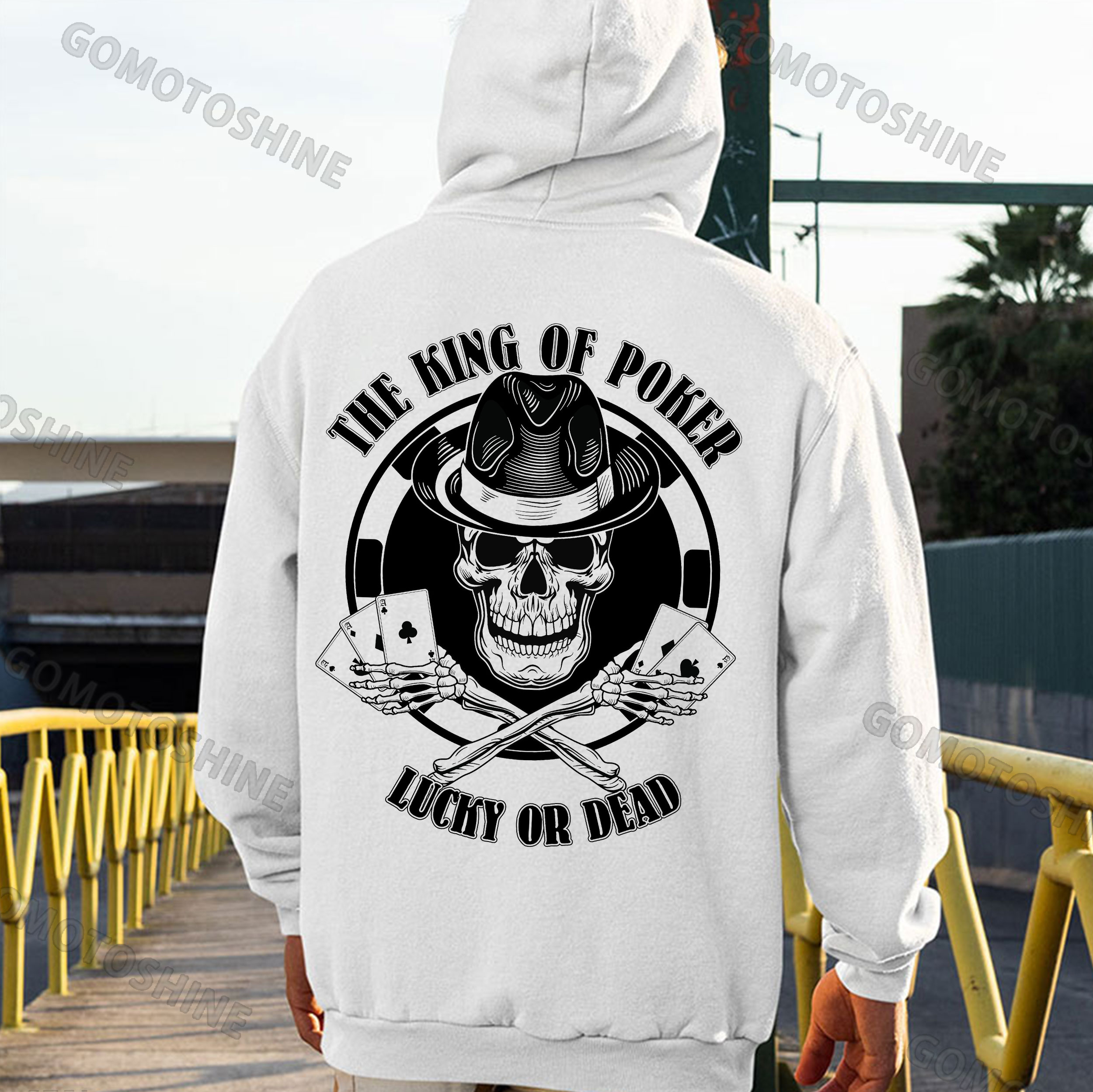 THE KING OF POKER LUCKY OR DEAD Skeleton Print Men's Hoodie