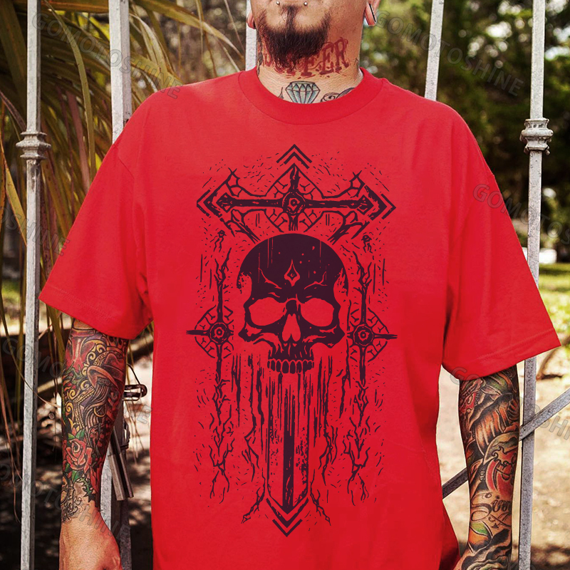 Crucifix&Skull Print Men's T-Shirt