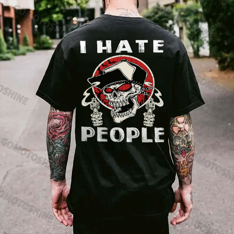 I HATE PEOPLE Skeleton Print Men's T-Shirt