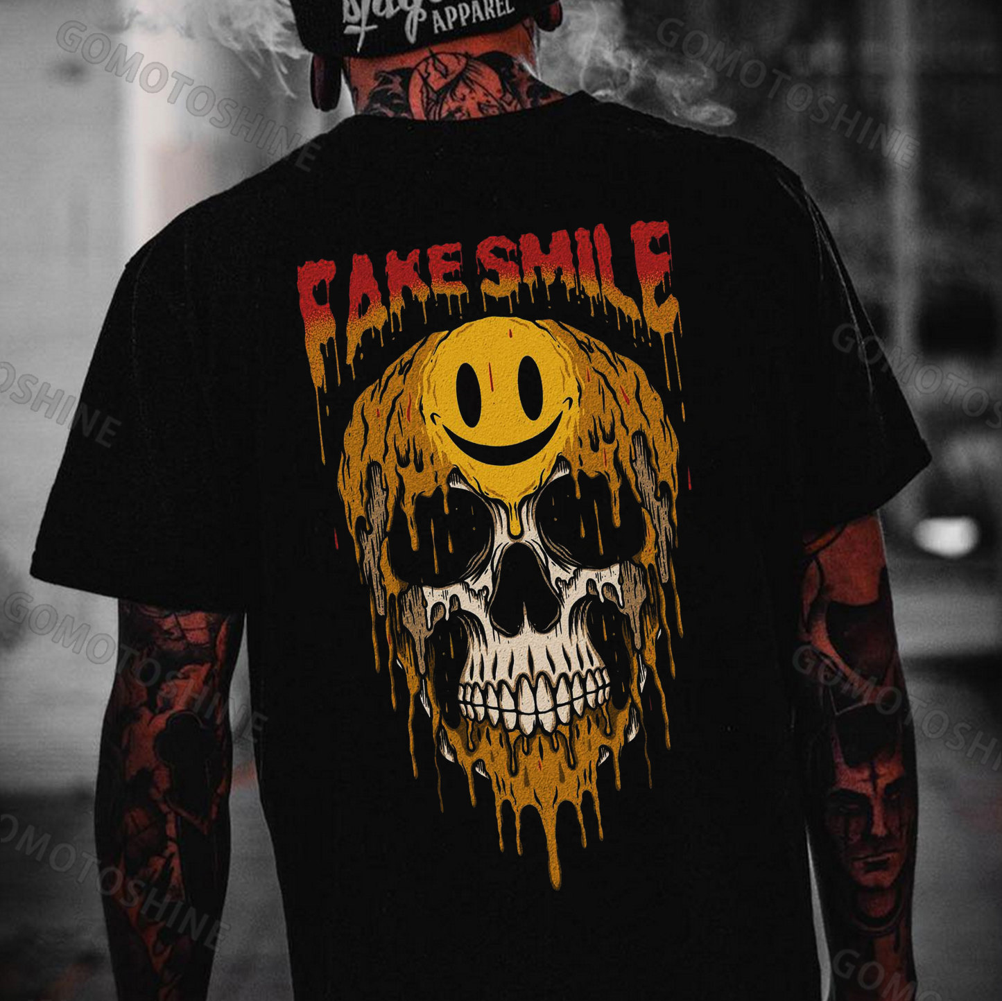 FAKE SMILE Melting Emoji Skull Print Men's T-Shirt