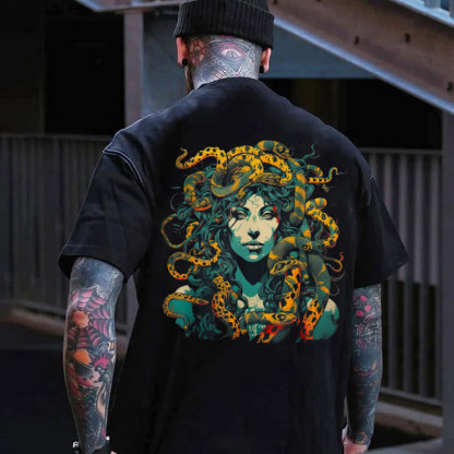 Gothic Queen with Snakes Black Print T-Shirt