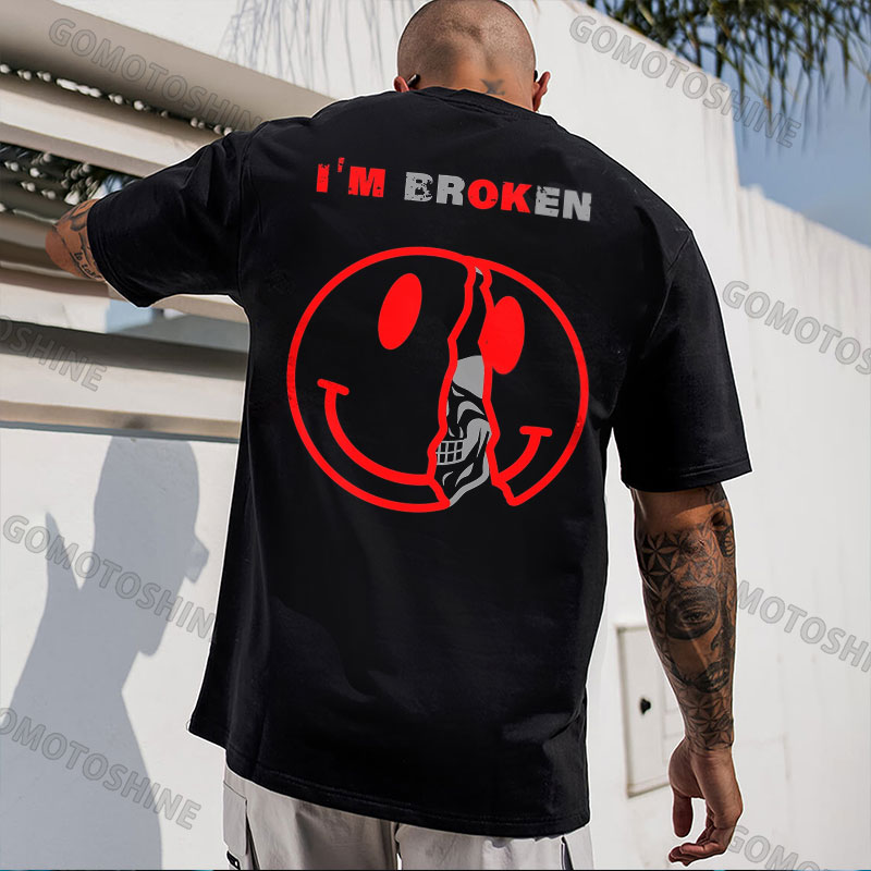 I'M BROKEN Broken Emoji&Skull Print Men's T-Shirt