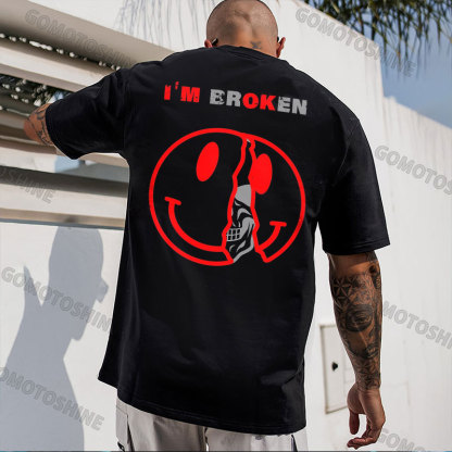 I'M BROKEN Broken Emoji&Skull Print Men's T-Shirt