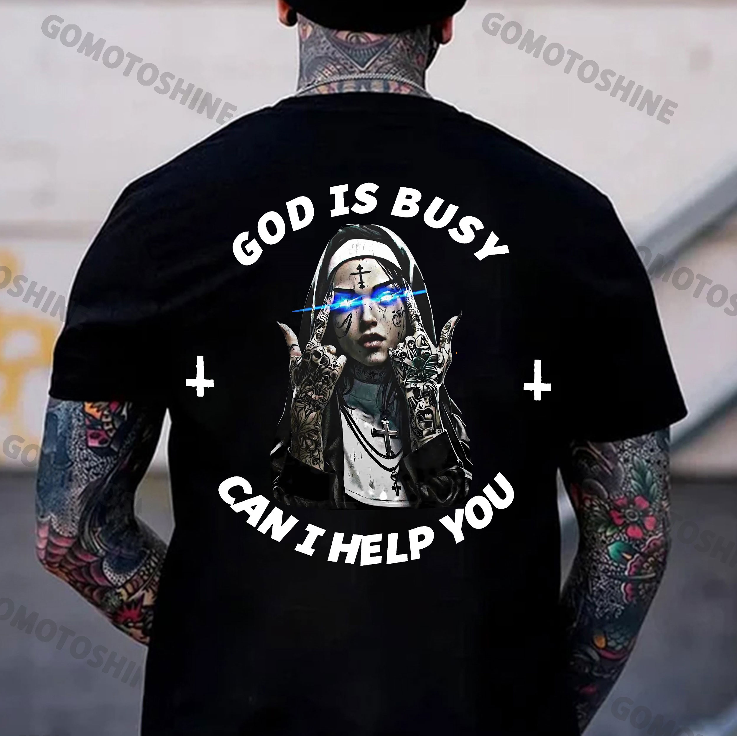 GOD IS BUSY CAN I HELP YOU Defiant Nun Print Men's T-Shirt
