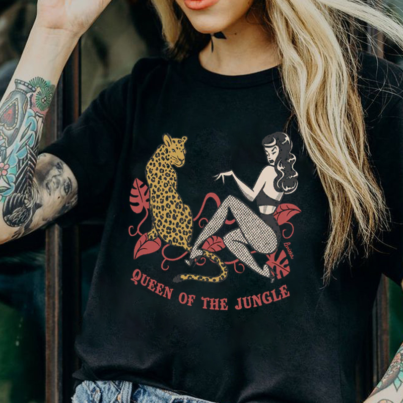 QUEEN OF THE JUNGLE Panther&Sexy Lady Print Women's T-shirt