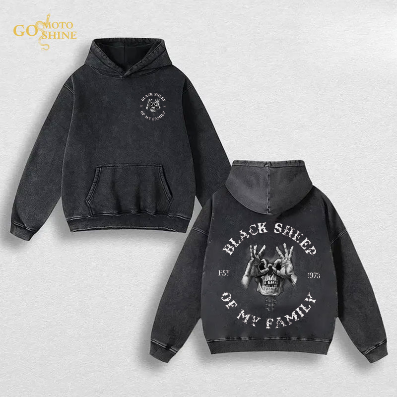 BLACK SHEEP OF MY FAMILY Skull With OK Men's Washed Hoodie