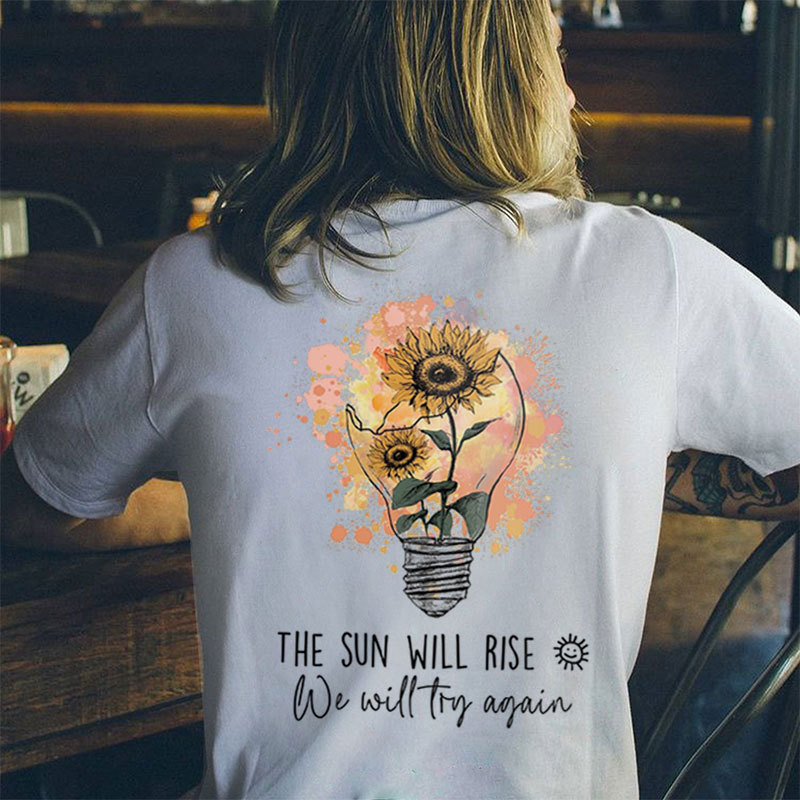 THE SUN WILL RISE Light Bulb Sunflower Print Women's T-shirt