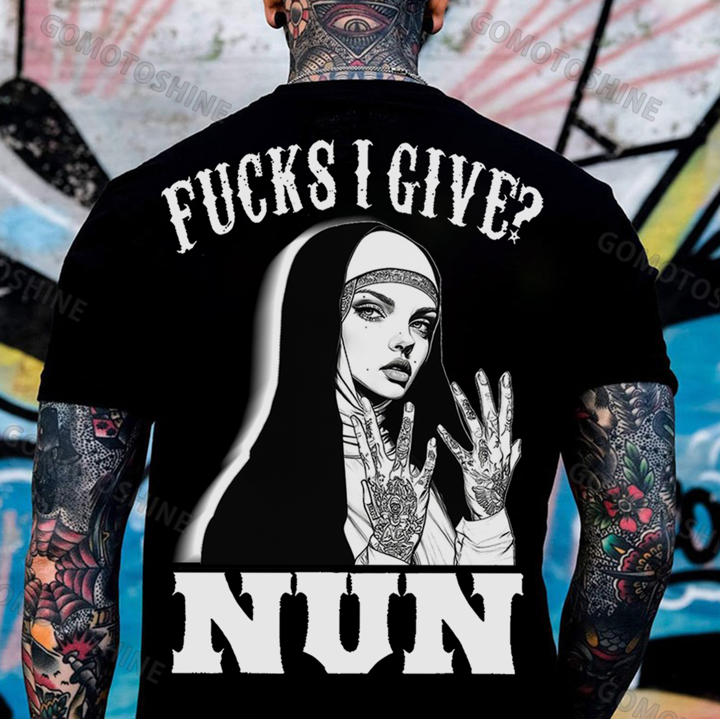 FUCKS I GIVE NUN Tattooed Nun Print Men's T-Shirt