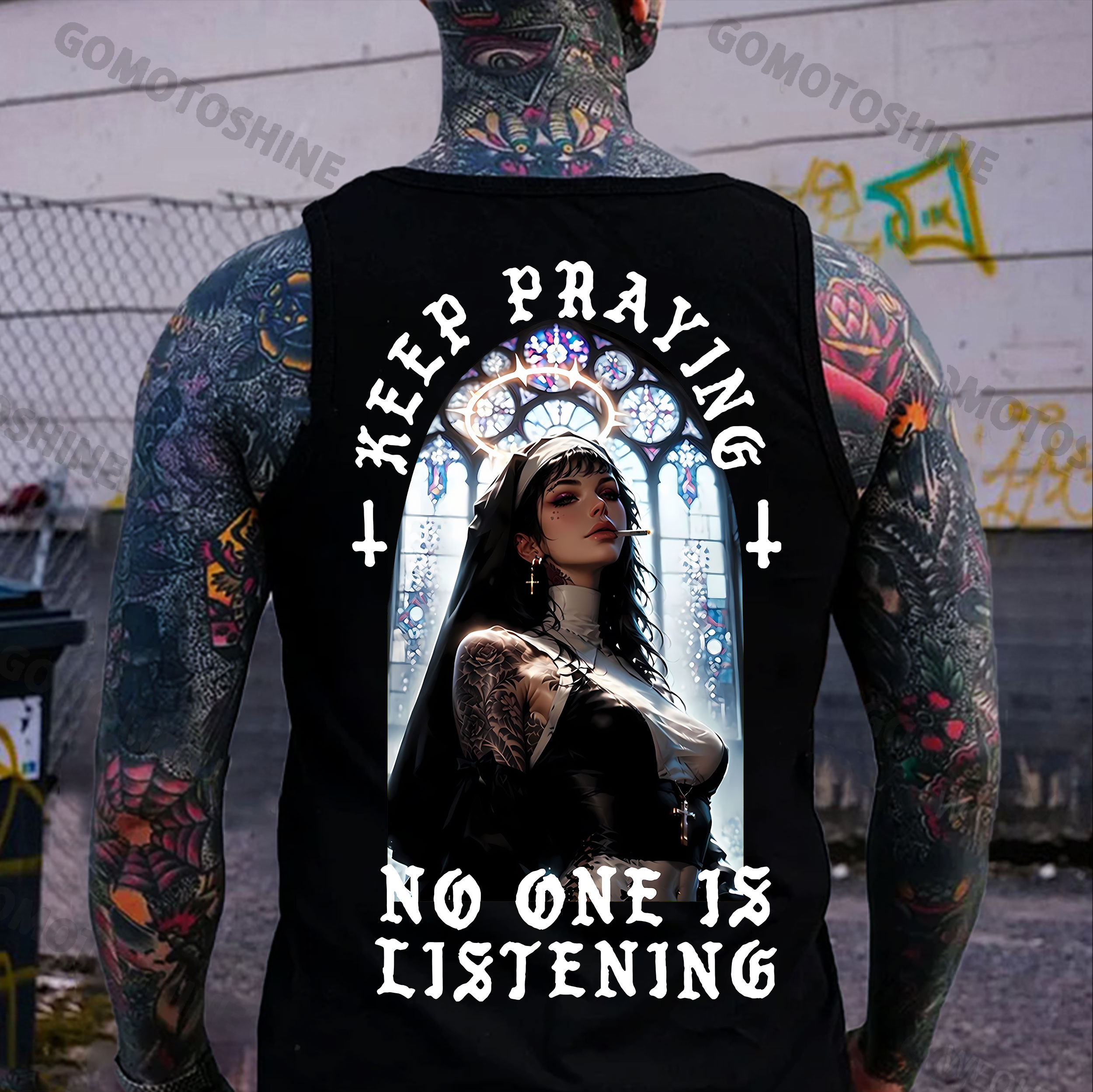KEEP PRAYING NO ONE IS LISTENING Sexy Nun Print Men's Vest