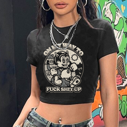 ON MY WAY TO FUCK SHIT UP Little Devil Print Women's Cropped T-shirt