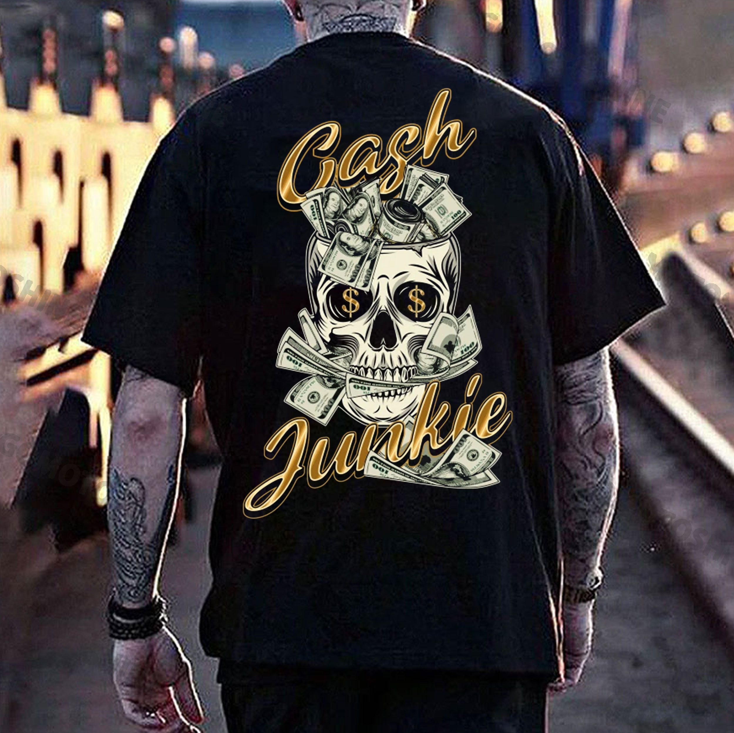 CASH JUNKIE Skull&Money Print Men's T-Shirt