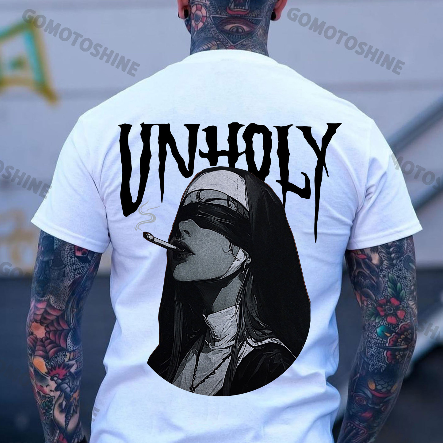 UNHOLY Smoking Blindfolded Nun Print Men's T-Shirt
