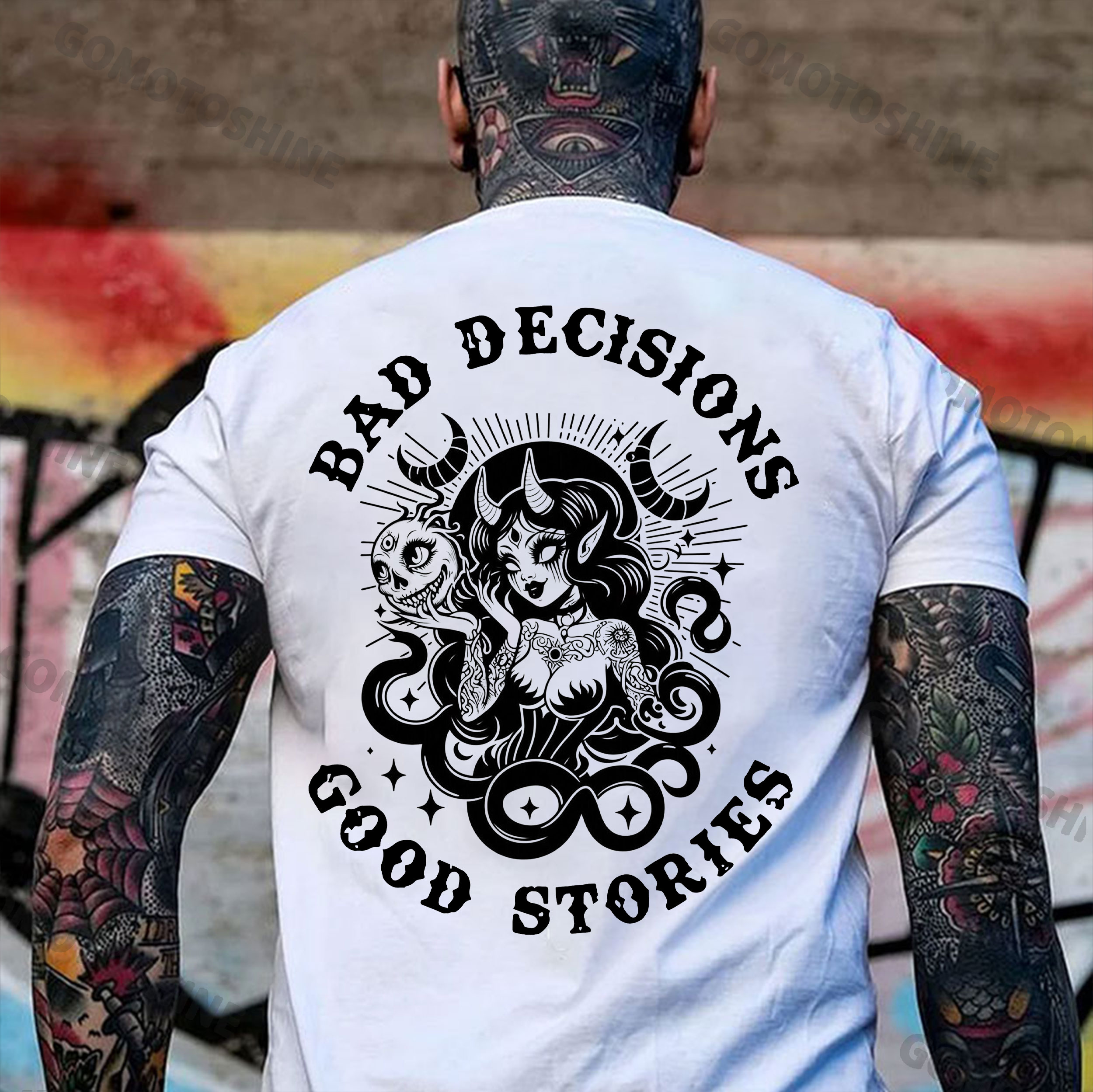 BAD DECISIONS GOOD STORIES Evil Sexy Witch Print Men's T-Shirt