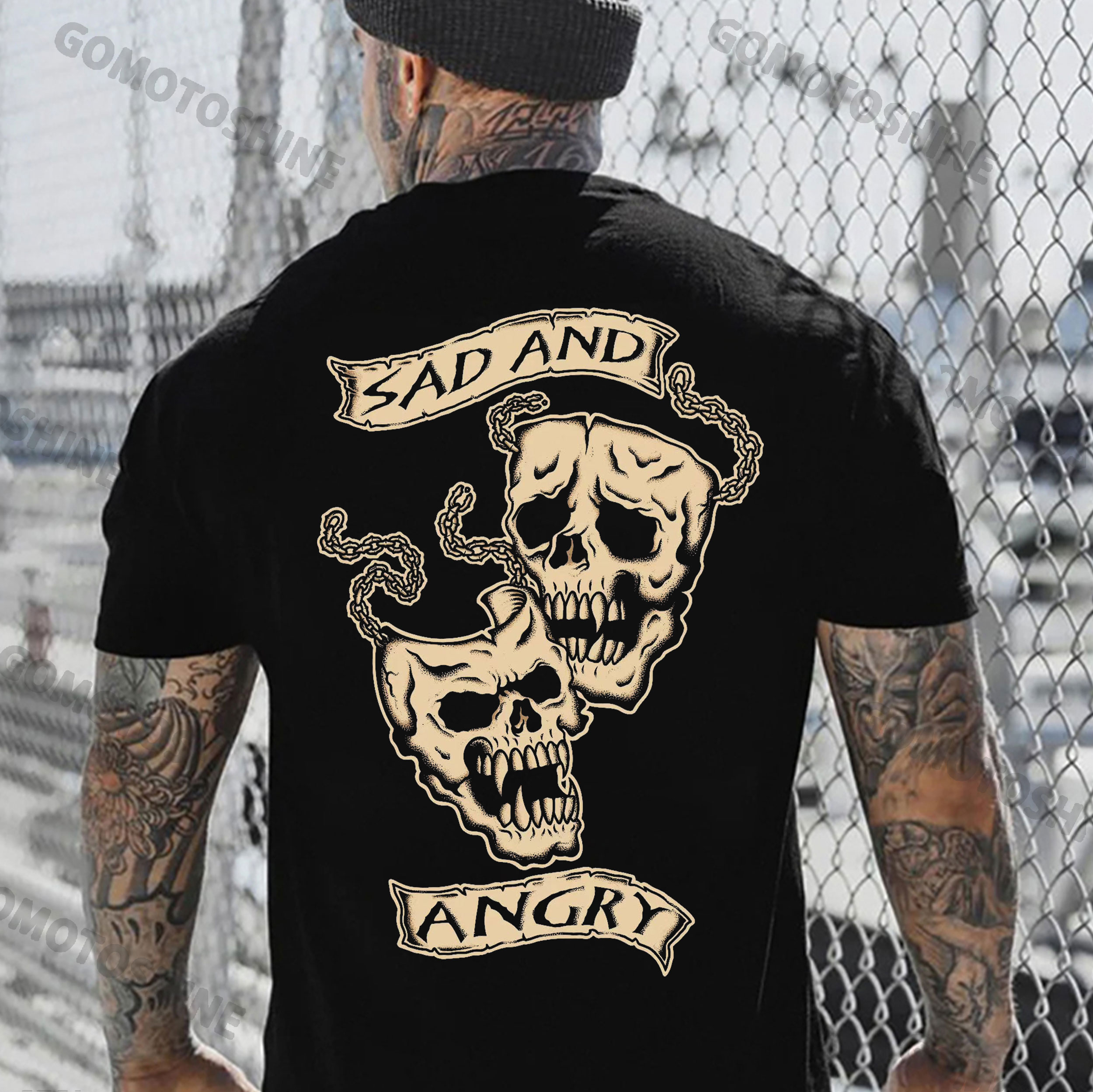 SAD AND ANGRY Skull Mask Print Men's T-Shirt