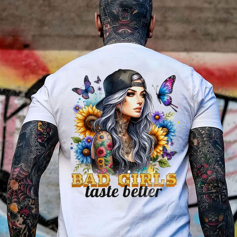 BAD GIRLS TASTE BETTER Flower Tattoo Girl Print Men's T-Shirt