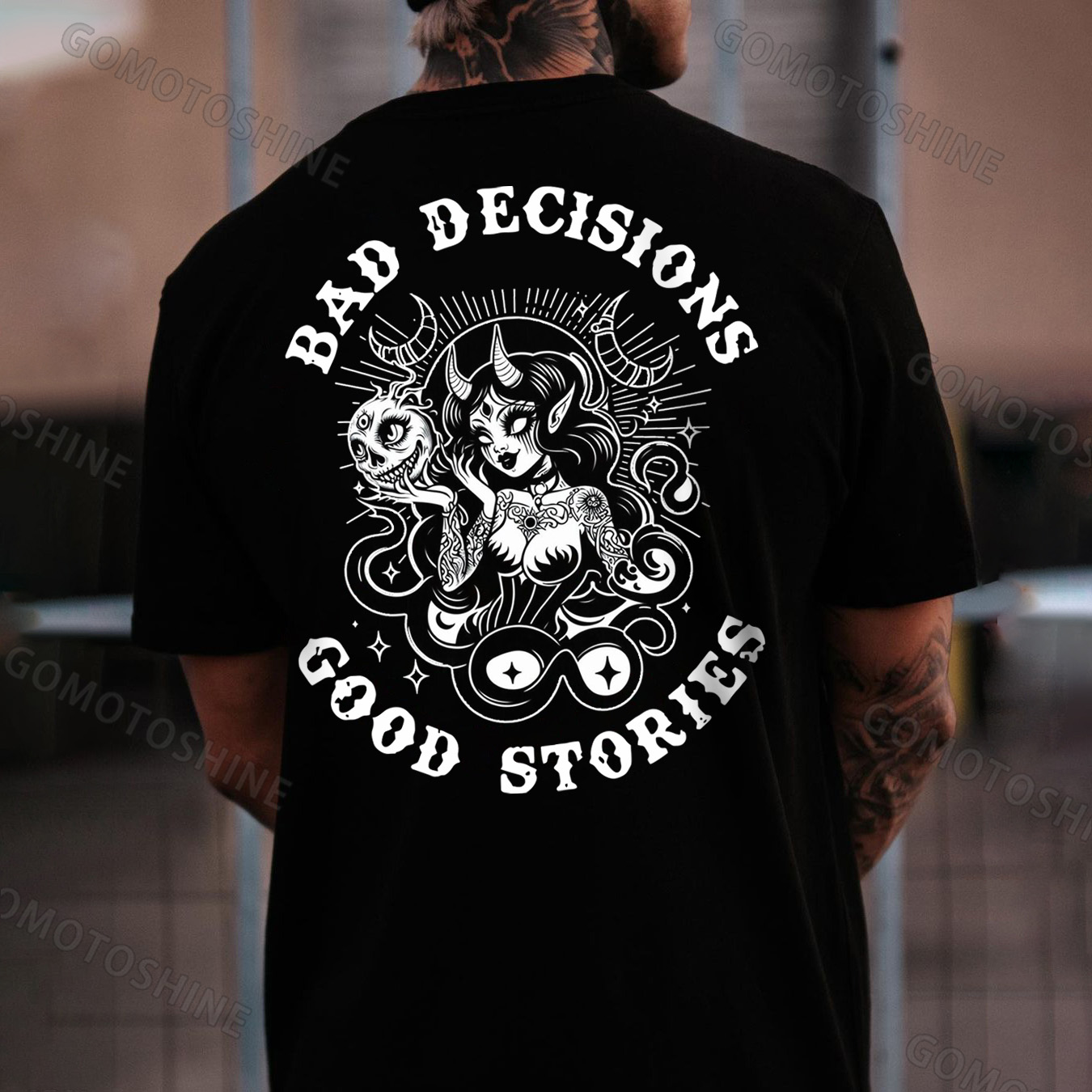 BAD DECISIONS GOOD STORIES Evil Sexy Witch Print Men's T-Shirt
