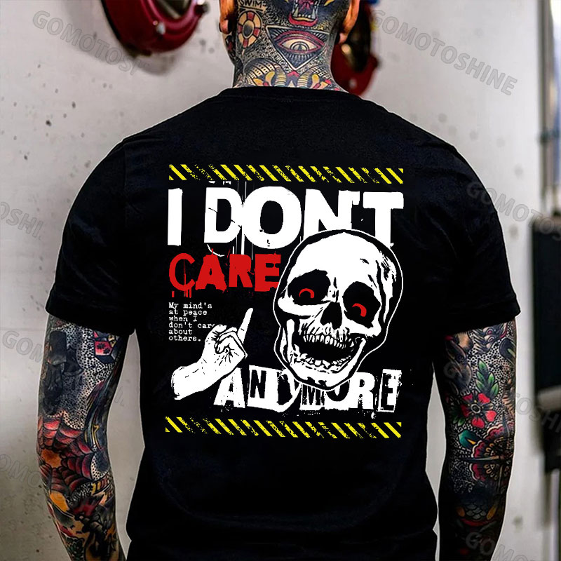 I DON'T CARE ANYMORE Defiant Gesture&Skull Print Men's T-Shirt