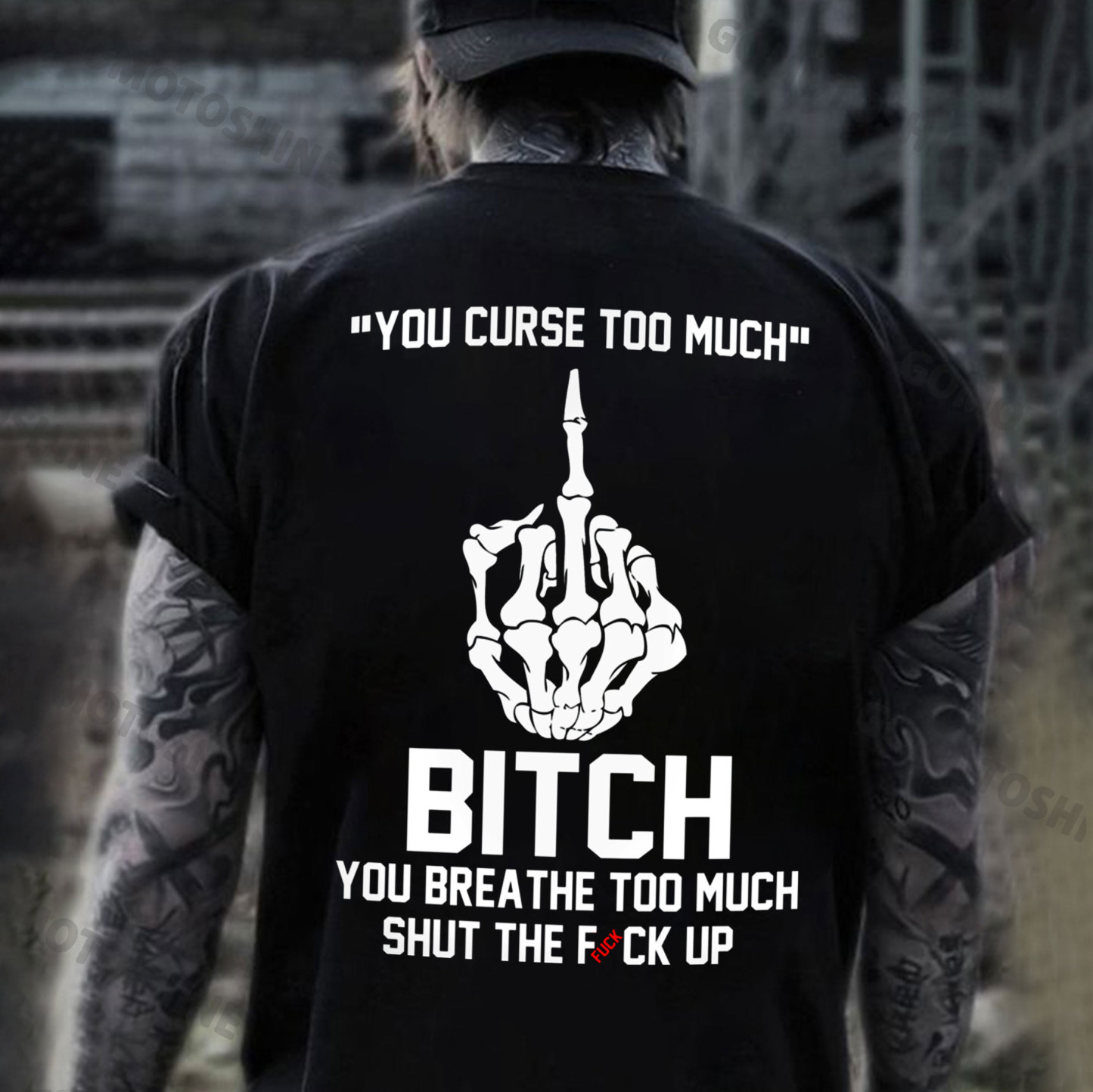 YOU CURSE TOO MUCH BITCH Defiant Bone Hand Print Men's T-Shirt