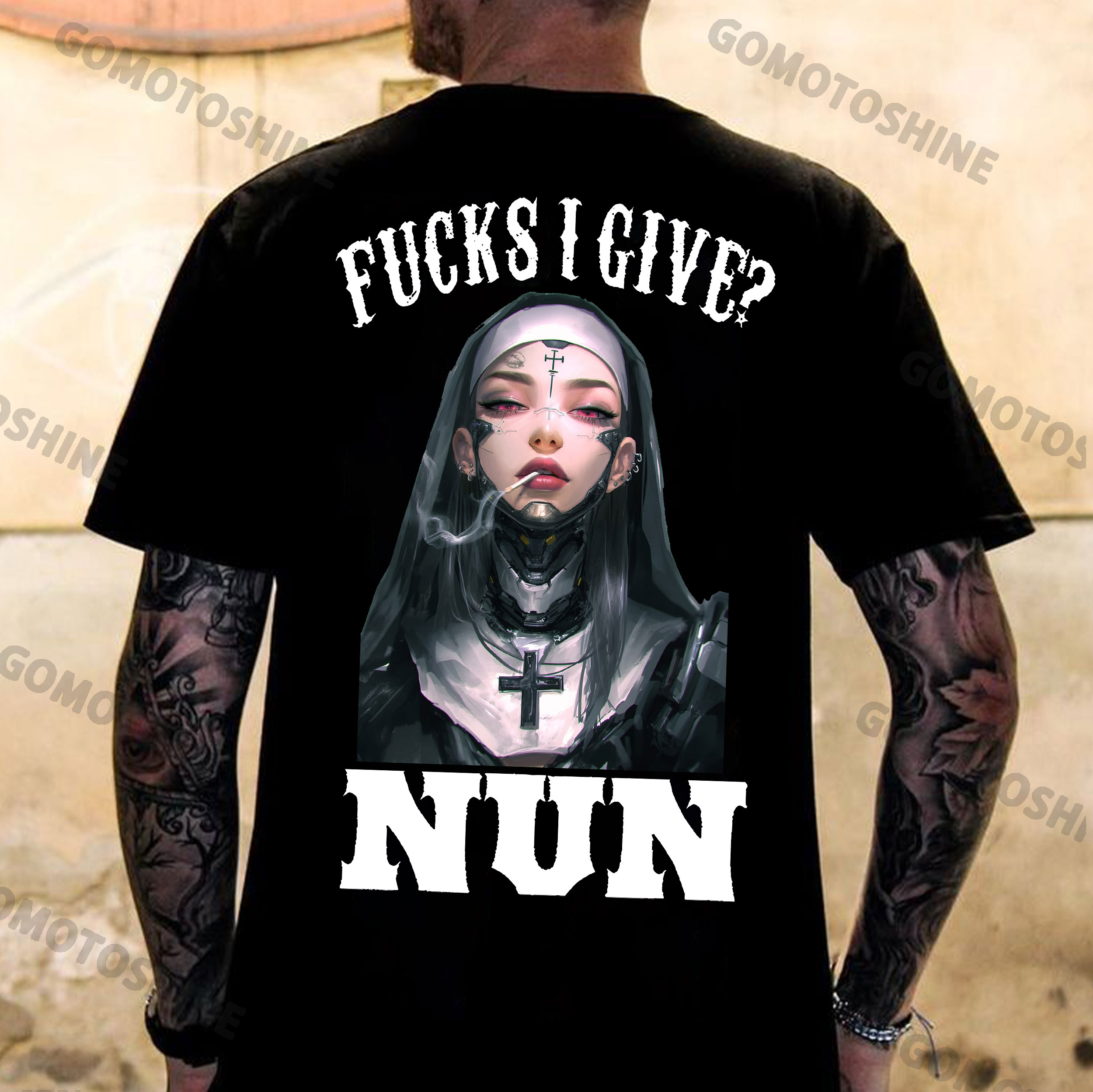 FUCKS I GIVE NUN Cyber Modified Mechanical Nun Print Men's T-Shirt