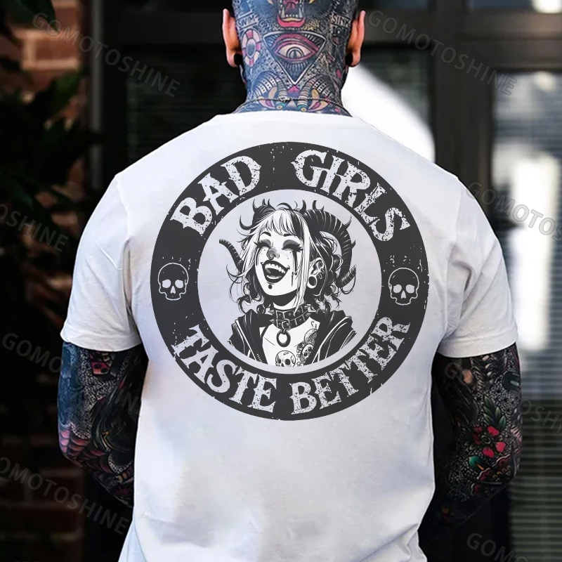 BAD GIRLS TASTE BETTER Laughing Devil Girl Print Men's T-Shirt
