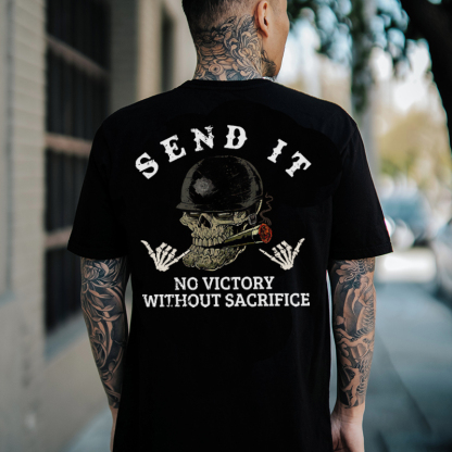 SEND IT NO VICTORY WITHOUT SACRIFICE Black Print T-Shirt