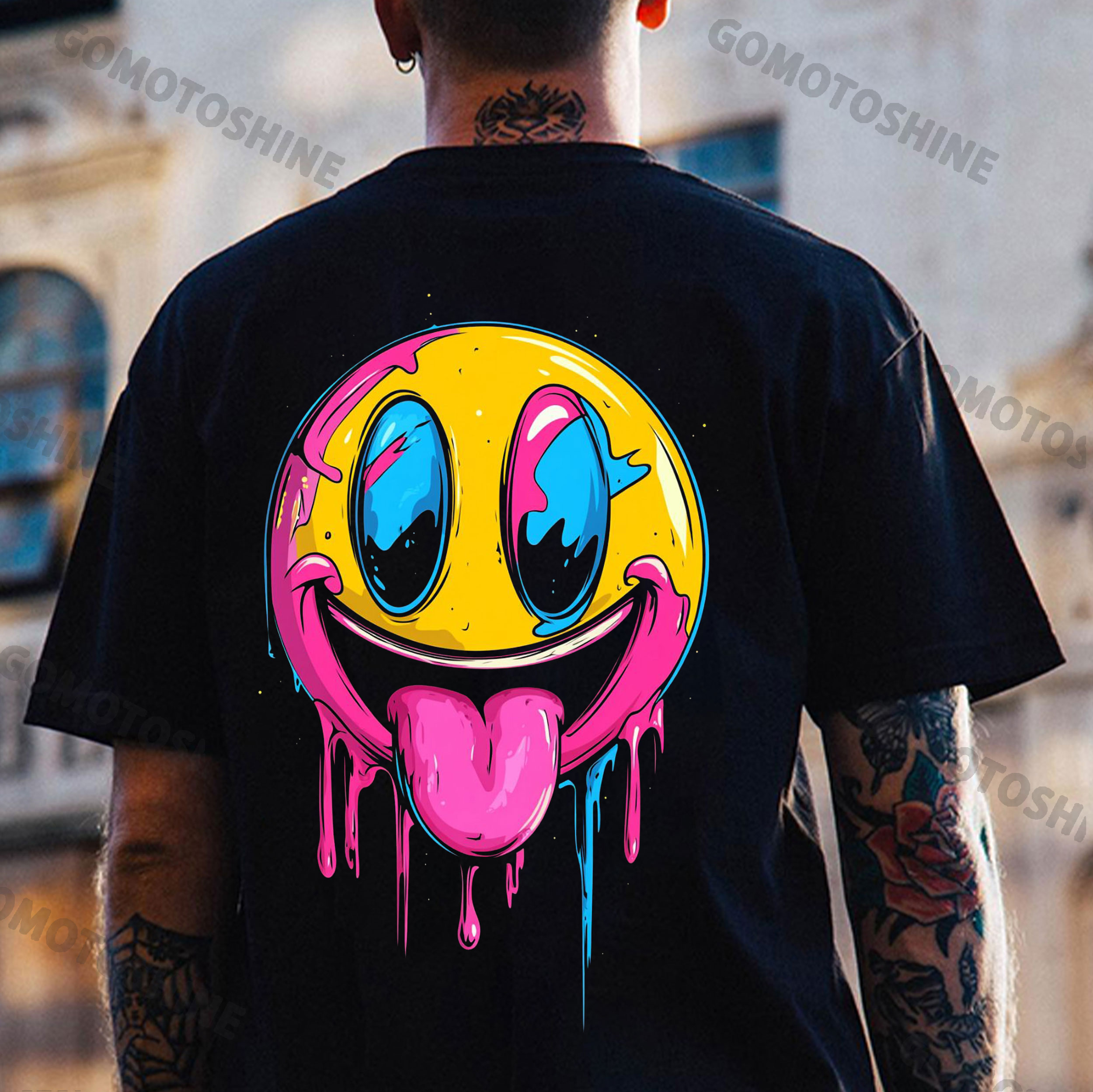 Tongue Out Emoji Print Men's T-Shirt