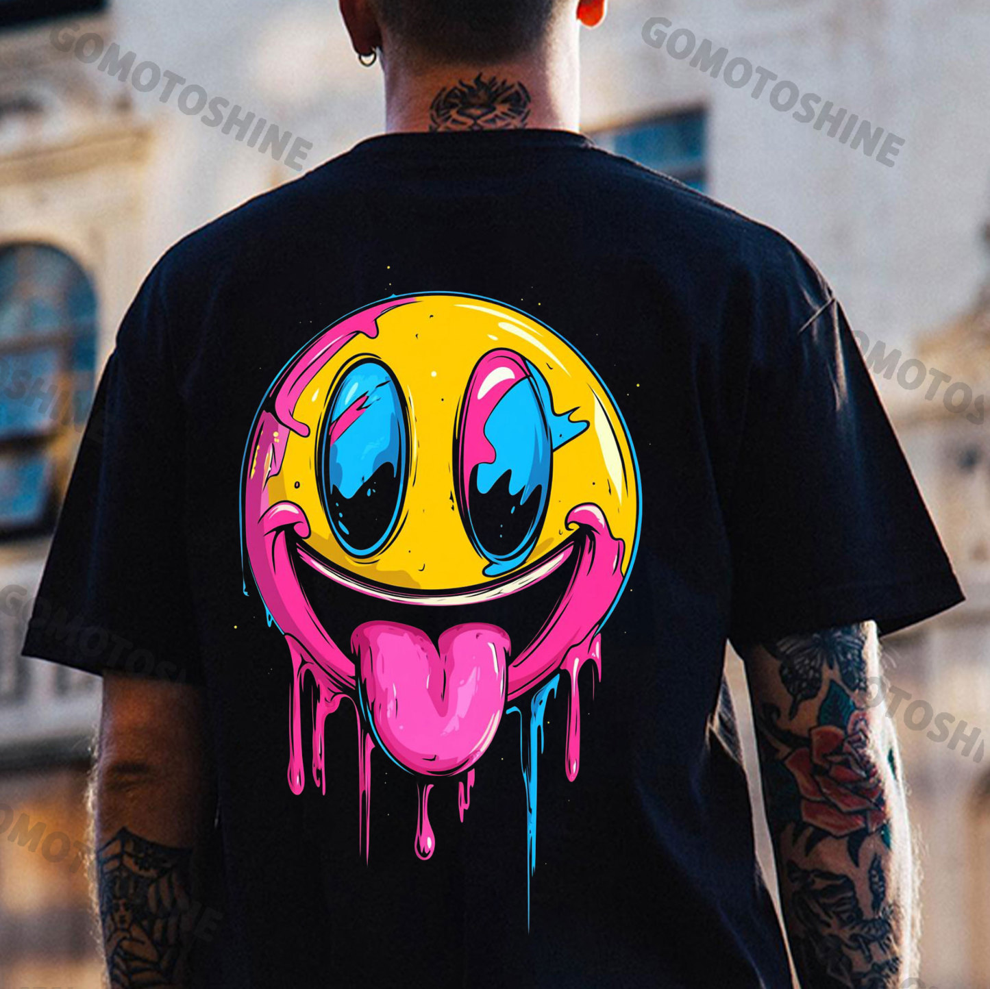 Tongue Out Emoji Print Men's T-Shirt