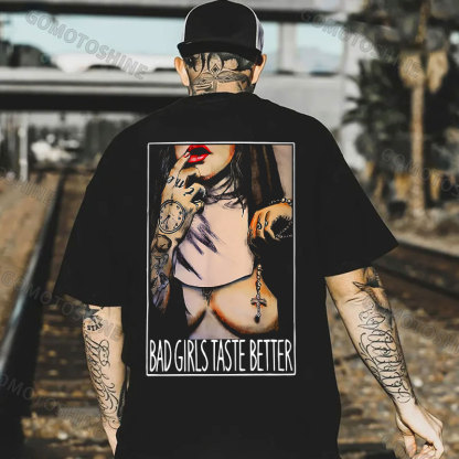 BAD GIRLS TASTE BETTER Sexy Naked Nun Print Men's T-Shirt Image - 1
