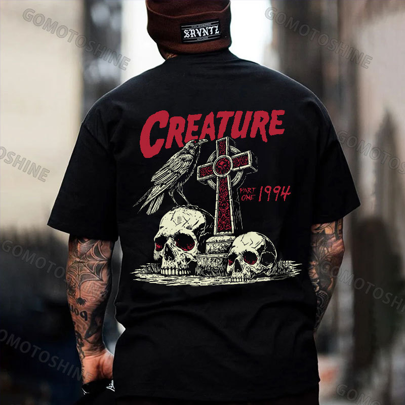 CREATURE Crow And Skull Print Men's T-Shirt