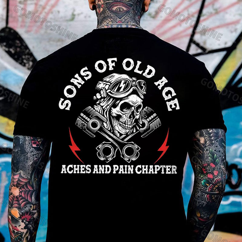 SONS OF OLD AGE ACHES AND PAIN CHAPTER Skull Piston Print Men's T-Shirt