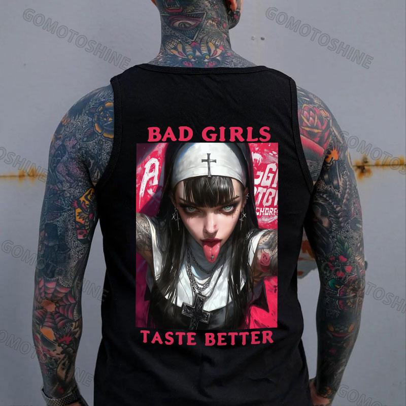BAD GIRLS Taste Better Dirty Tattooed Nun Print Men's Vest