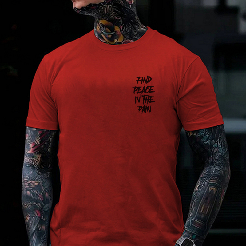 FIND PEACE IN THE PAIN Modern Style Black Print T-shirt