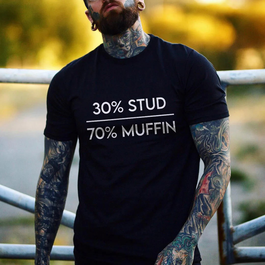 30% STUD 70% MUFFIN Black Print T-Shirt