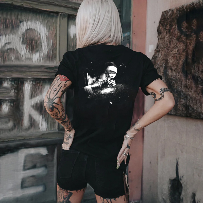 Nun Smoking Print Women's T-shirt