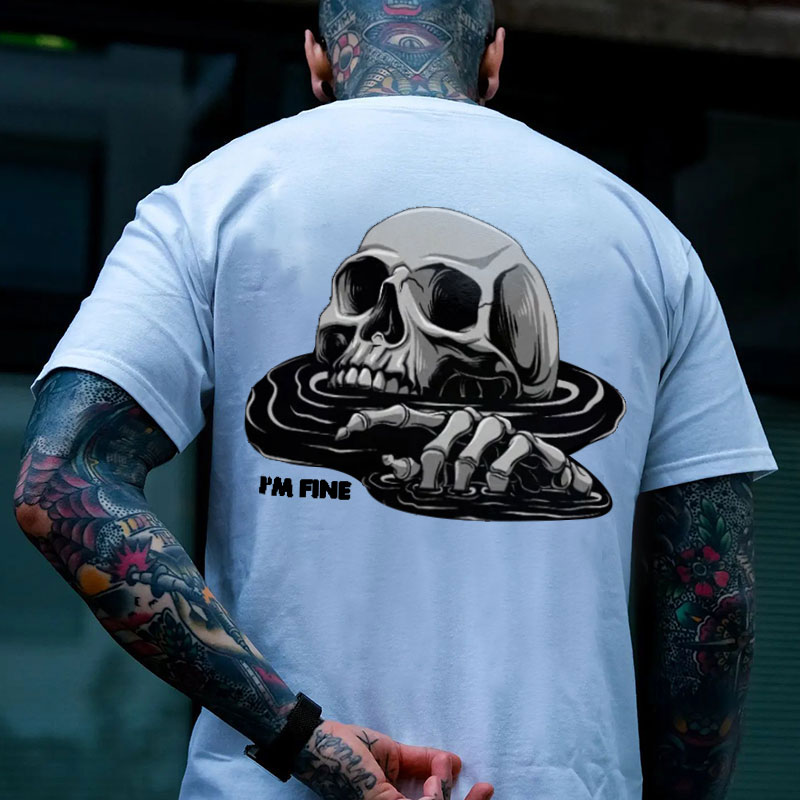 I'M FINE Drowning Skull Black Print T-Shirt