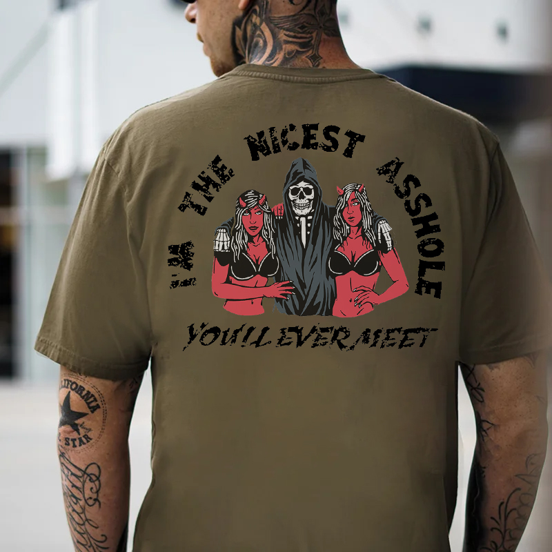 I'M THE NICEST ASSHOLE Skull Black Print T-Shirt