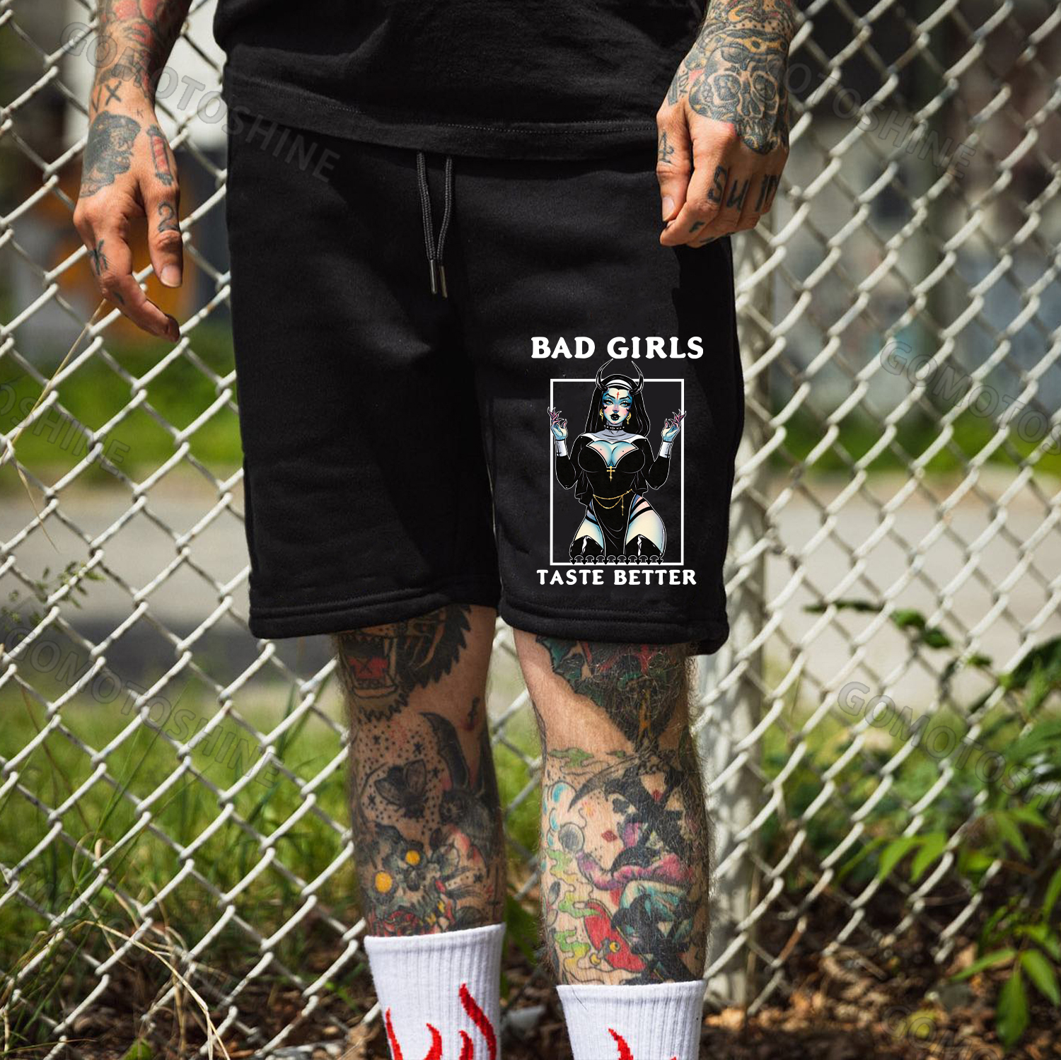 BAD GIRLS TASTE BETTER Sexy Devil Nun Print Men's Shorts