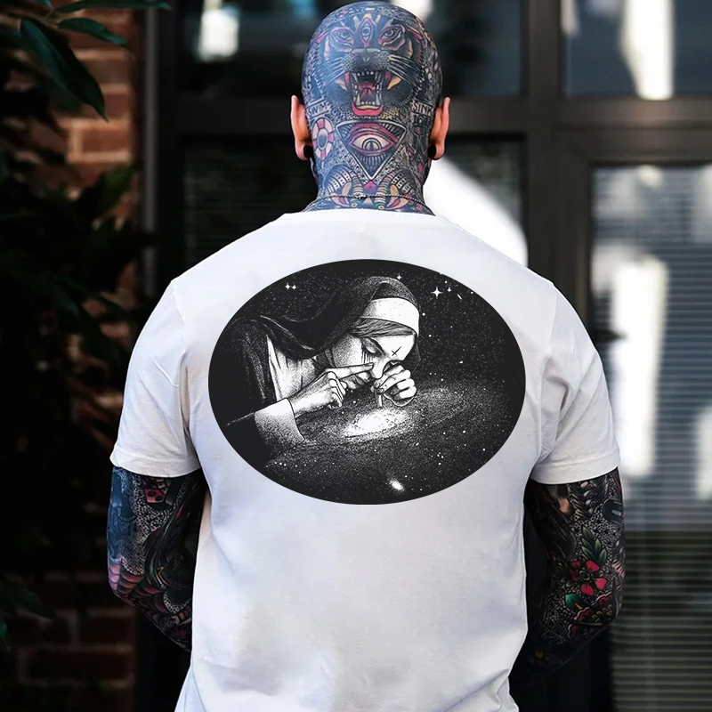 Nun Smoking Dark Style Black Print T-shirt