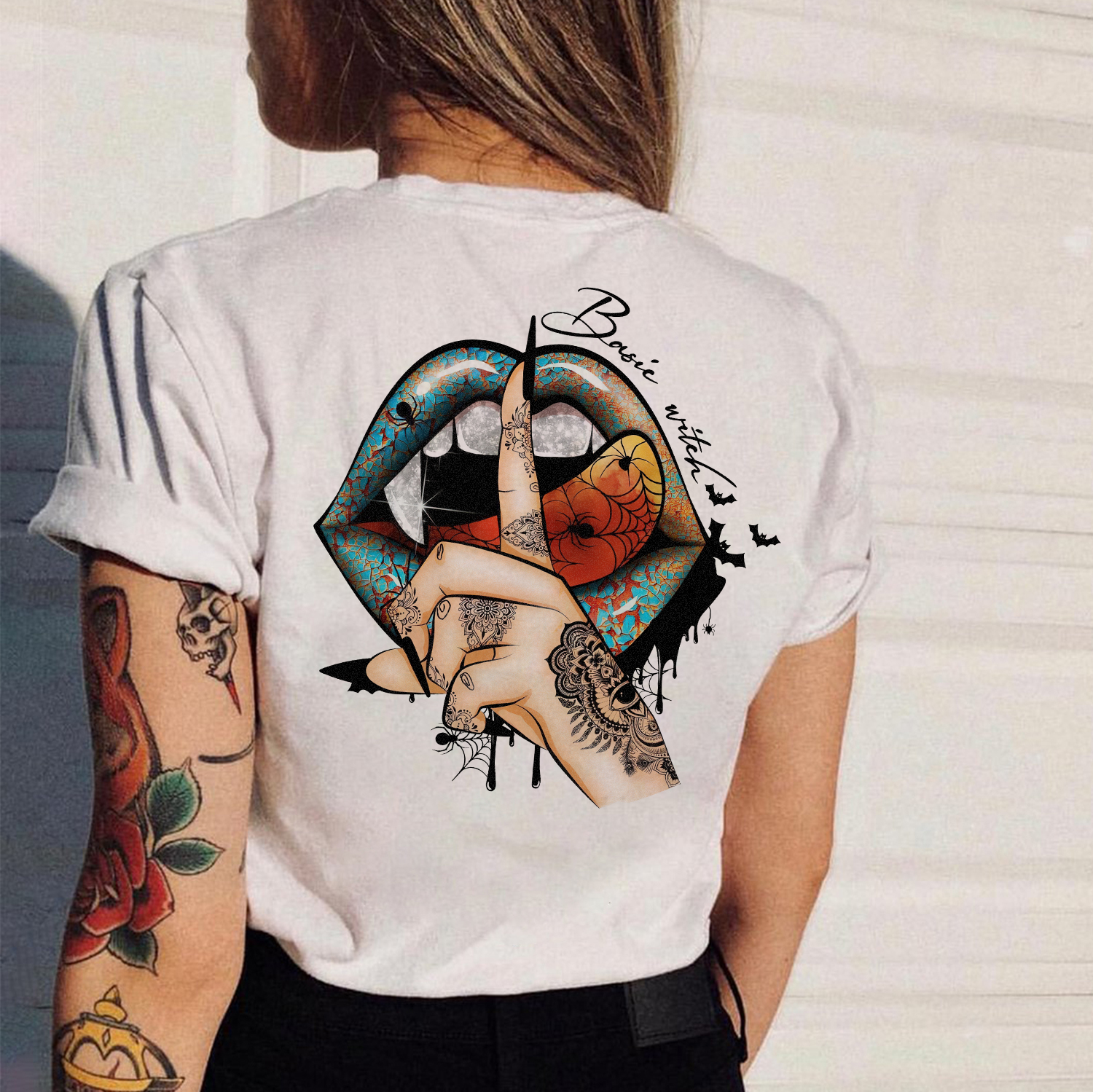 Keep Silent Gothic Style Lips Print Women's T-shirt