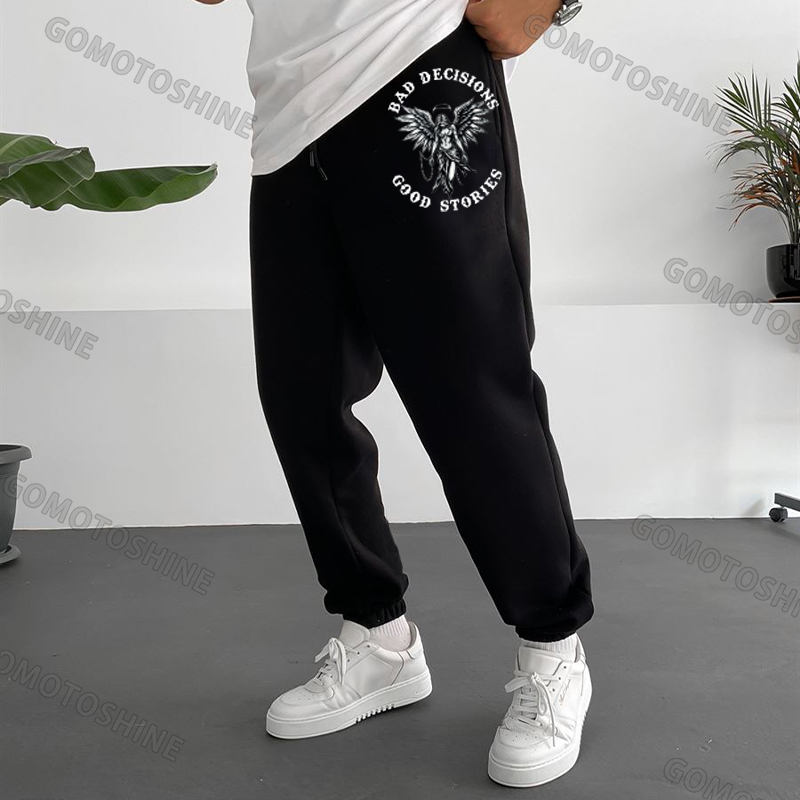 BAD DECISIONS GOOD STORIES Angel Men's Print Sweatpants